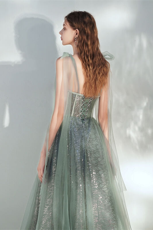 Sweetheart Straps Tulle A-Line Empire Sparkly Prom Dress