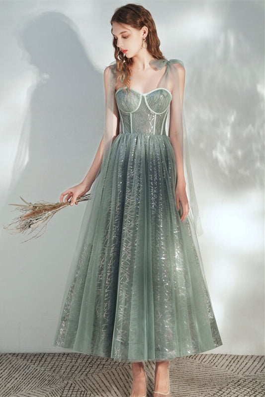 Sweetheart Straps Tulle A-Line Empire Sparkly Prom Dress