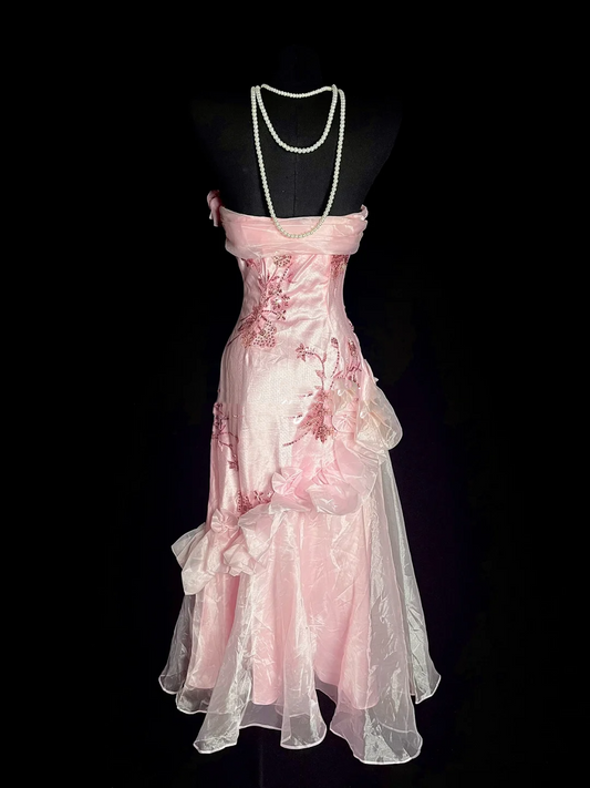 Unique Sheath Strapless Pink Tea Length Formal 7th Grade Homecoming Dresses Middle School Mid Length Prom Dress Hoco Outfits DH1318