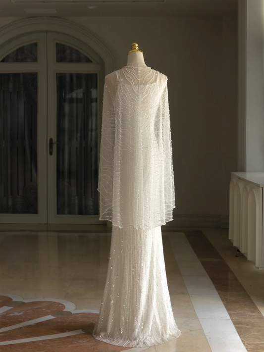 Pretty Wedding Dresses Mermaid Straps White Pearls Long Wedding Dresses Simple Bride Dress Bridal Gowns DH1545