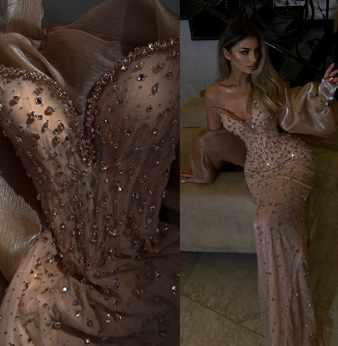 Sexy Mermaid Evening Dress Sweetheart Champagne Sequin Long Prom Dresses Party Dress 20th Birthday Outfits Graduation Dresses DH1862
