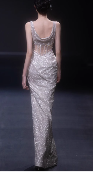 Light Champagne Glitter Tulle Sheath Evening Gowns Gorgeous Beaded Slit Formal Dresses Sparkly Sequin Sleeveless Long Prom Dresses DH2699