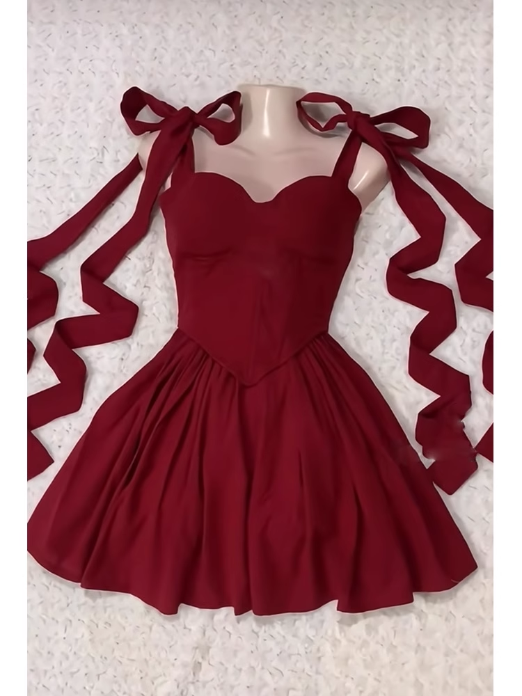 Cute A Line Spaghetti Straps Burgundy Satin Formal 8th Grade Homecoming Dresses Summer Middle School Hoco Dress Homecoming Outfits DH599