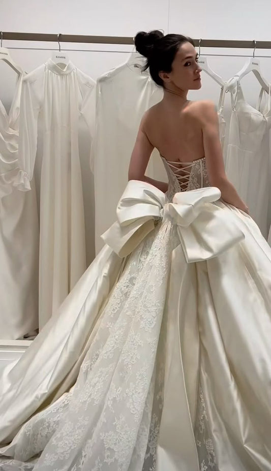 Ethereal Wedding Dress Ball Gown Strapless Lace Long White Wedding Dresses Bridal Gowns DH857