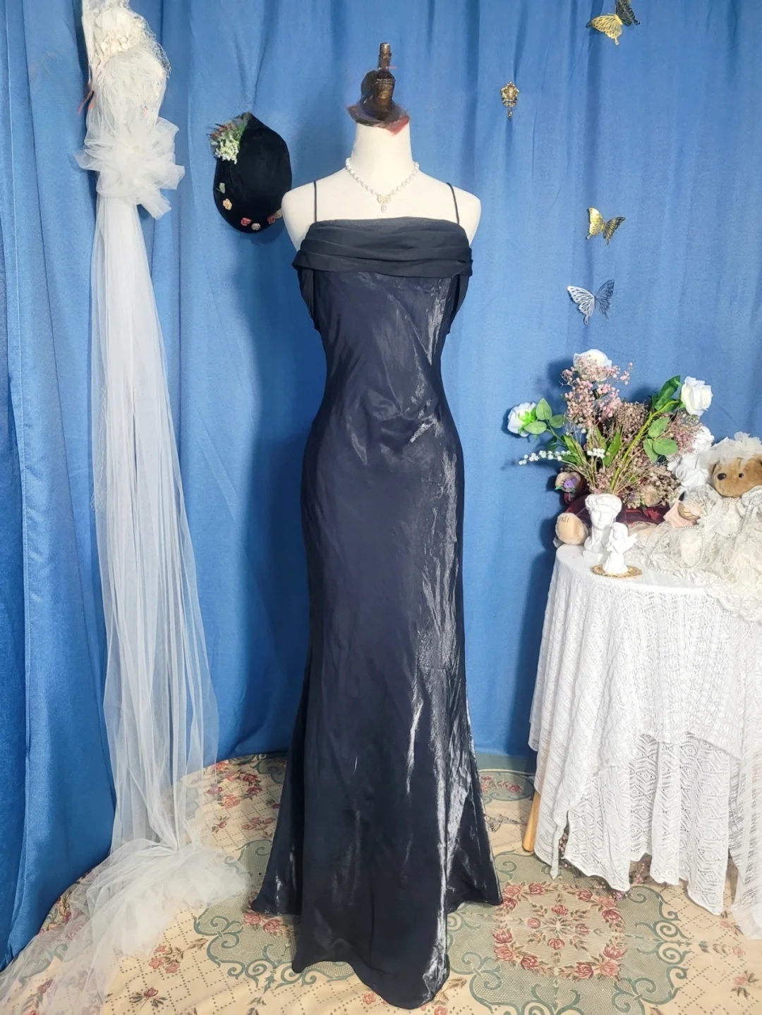 Vintage Green Simple Mermaid Spaghetti Strap Chiffon Satin Prom Dress Outfits SH4954
