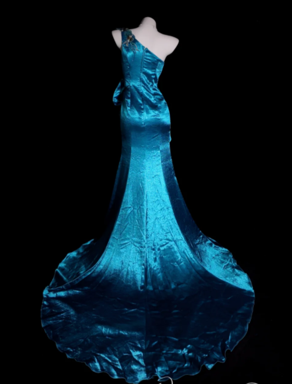 Glam Off-shoulder Sheath Long Prom Dresses Satin Beaded Teal Evening Dresses Sleeveless Mother of the Bride Dresses DP04106