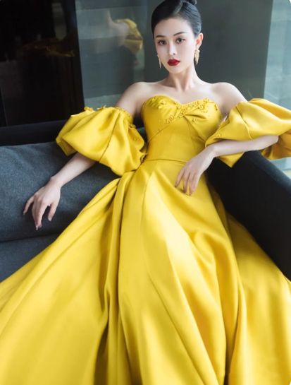 Cute One-shoulder A-Line Long Prom Dresses Satin Yellow Evening Dresses Yellow Birthday Dresses DP04225