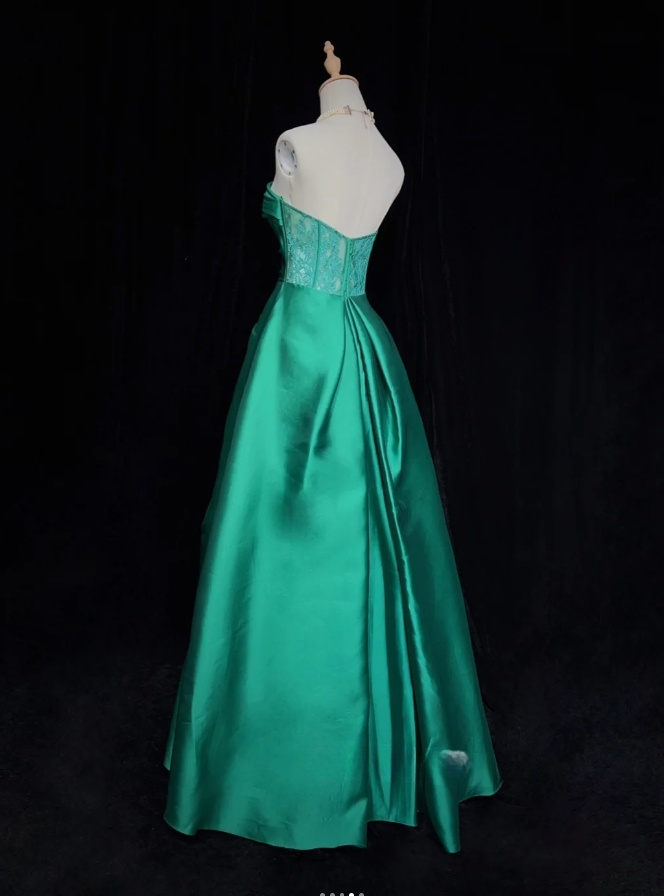 Green Fairy A-Line Long Prom Dresses Satin Strapless Bridesmaid Dresses DP04382
