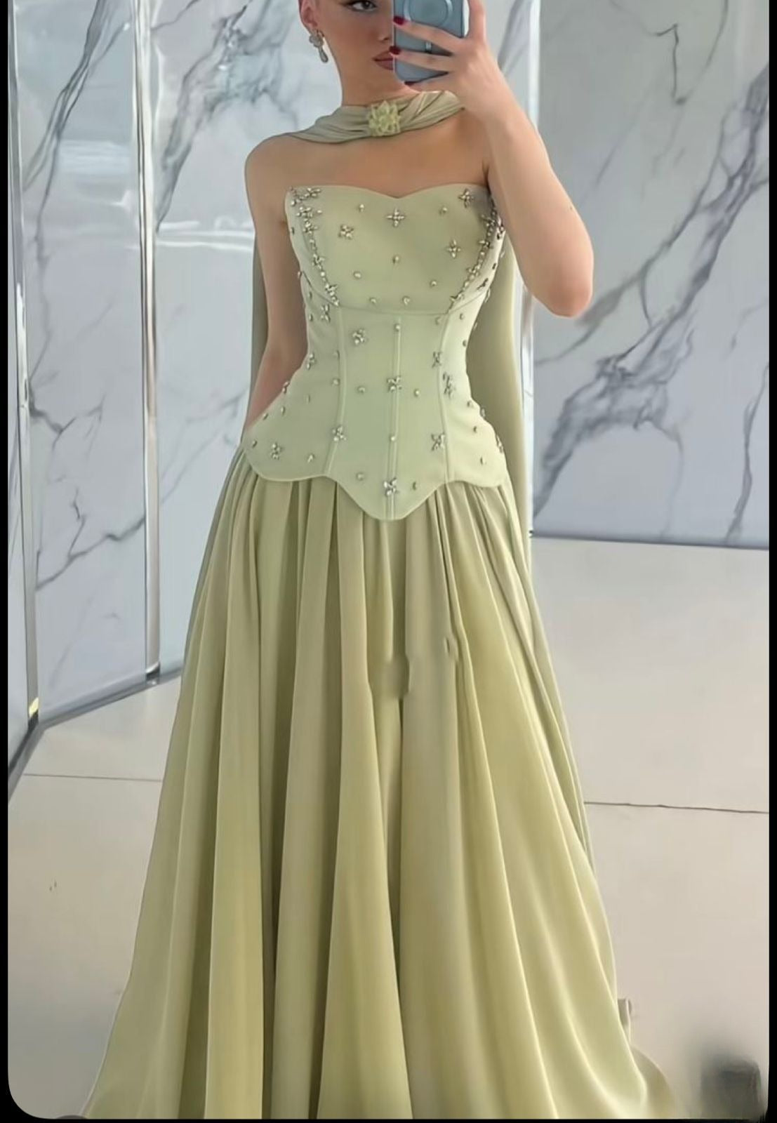 Green A-Line Long Prom Dresses Chic Satin Strapless Evening Dresses Sleeveless Birthday Dresses DP04397