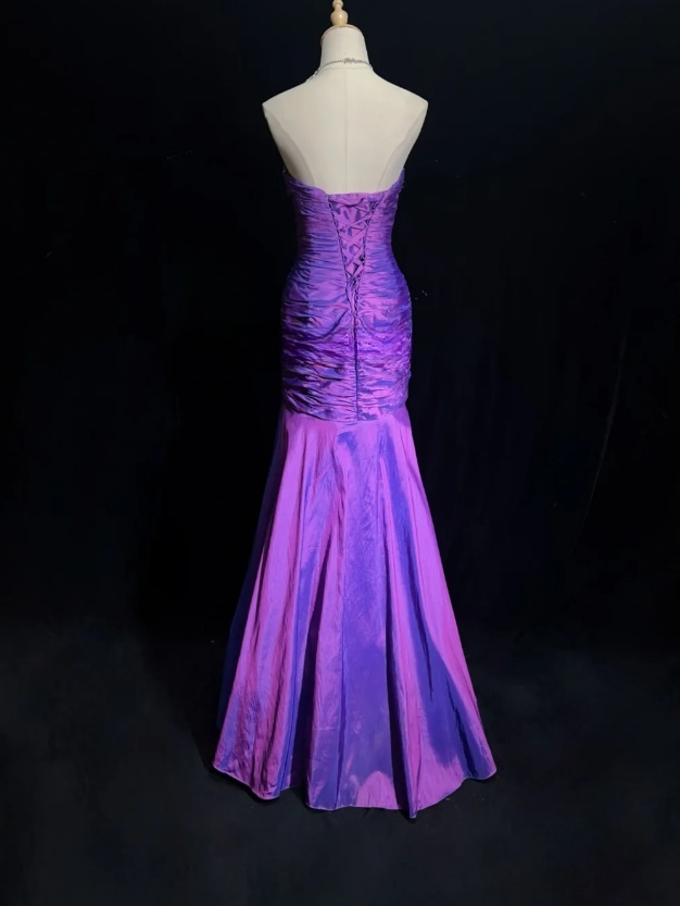 Purple Mermaid Long Prom Dresses Chic Satin Sweetheart Evening Dresses Sleeveless Formal Dresses DP04399