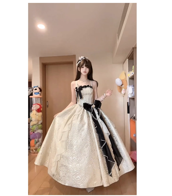 Cute Spaghetti Straps A-Line Lolita Dresses Sleeveless Pink Birthday Dresses Satin Party Dresses DP04560