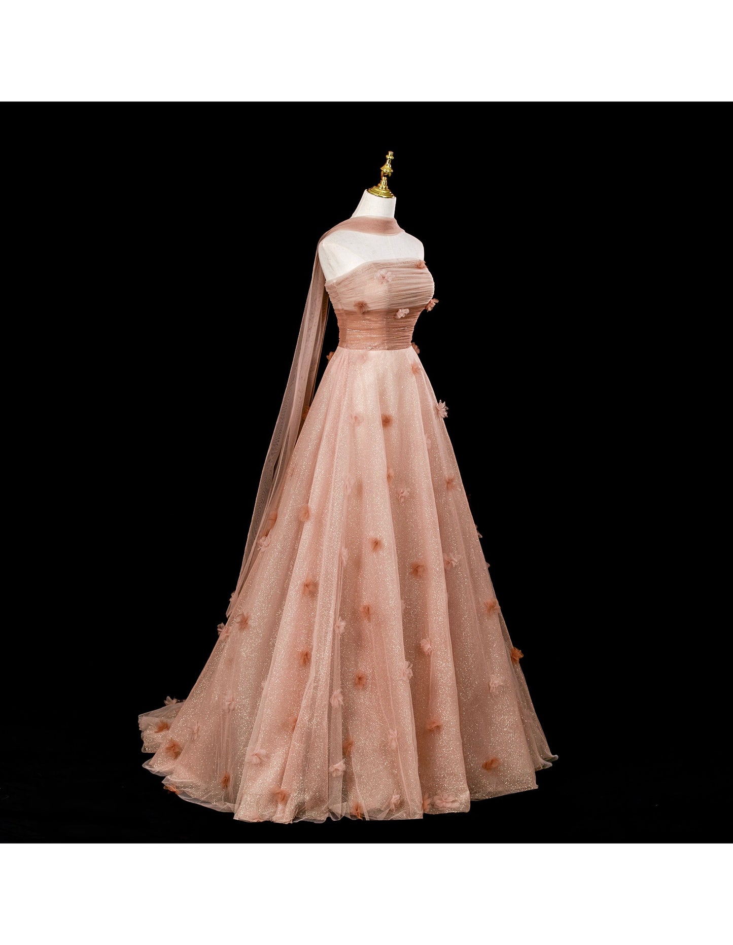 Fairy A-Line Evening Dresses Strapless Long Prom Dresses Aplliques Tulle Sleeveless Brithday Dresses DP04576