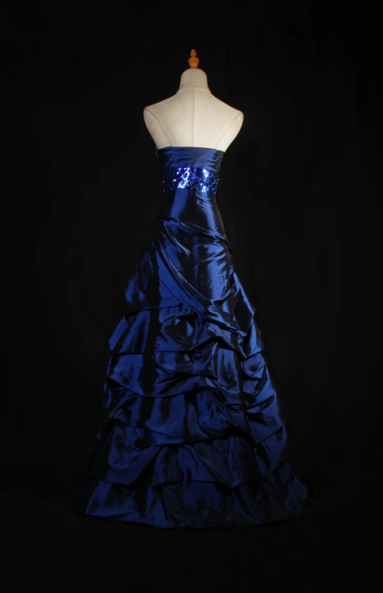 Simple A-Line Long Prom Dresses Satin Sweetheart Navy Blue Evening Dresses Zipper Birthday Dresses DP04634