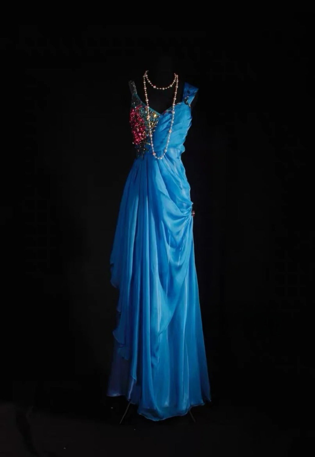 Elegant Blue Long Prom Dress Chiffon Sheath Sleeveless Evening Dress DP04872