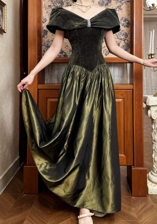Chic Off-shoulder Long Prom Dress Velvet Party Dress A-Line Sleeveless Evening Dress DP04891