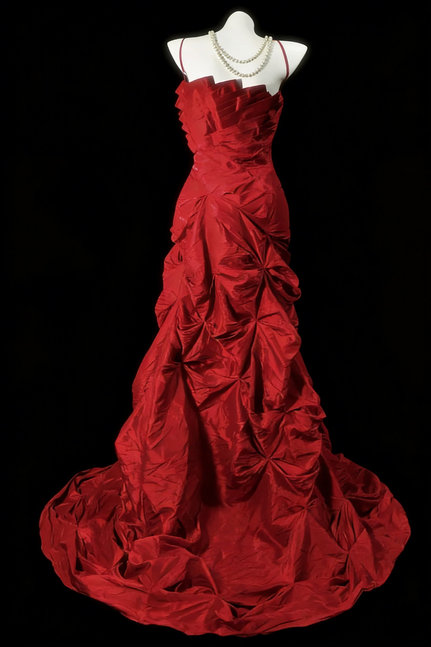 Chic Red Long Prom Dress Satin Spaghetti Straps Birthday Dress A-Line Sleeveless Evening Dress DP04898