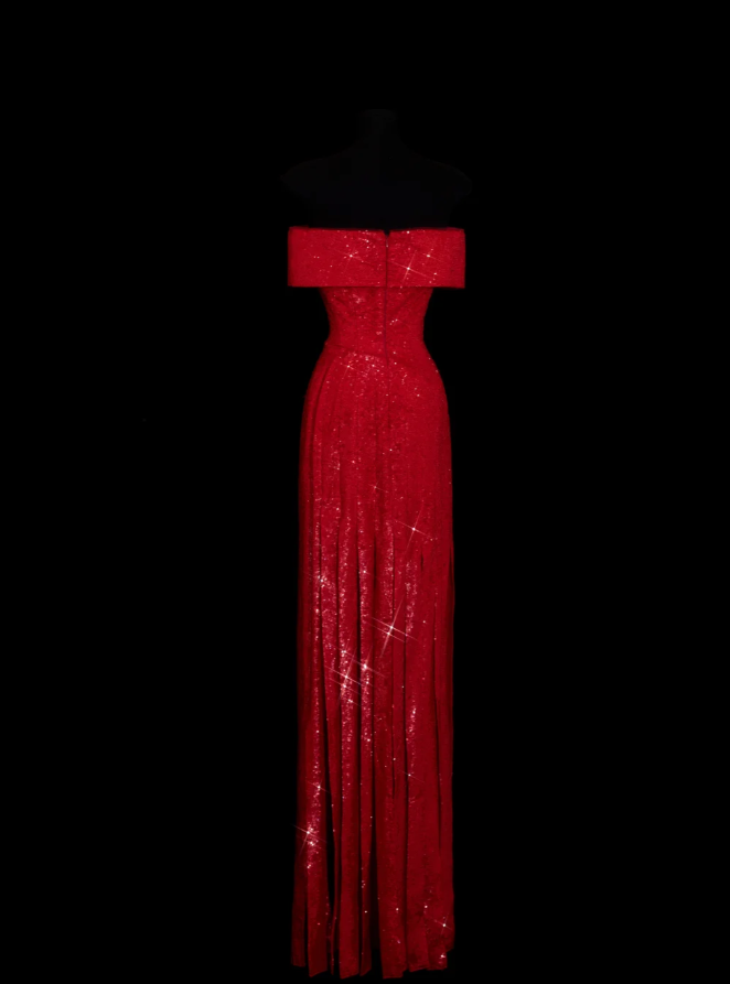 Chic Burgundy Long Prom Dresses Sequins Off-shoulder Sheath Evening Dress DP04966