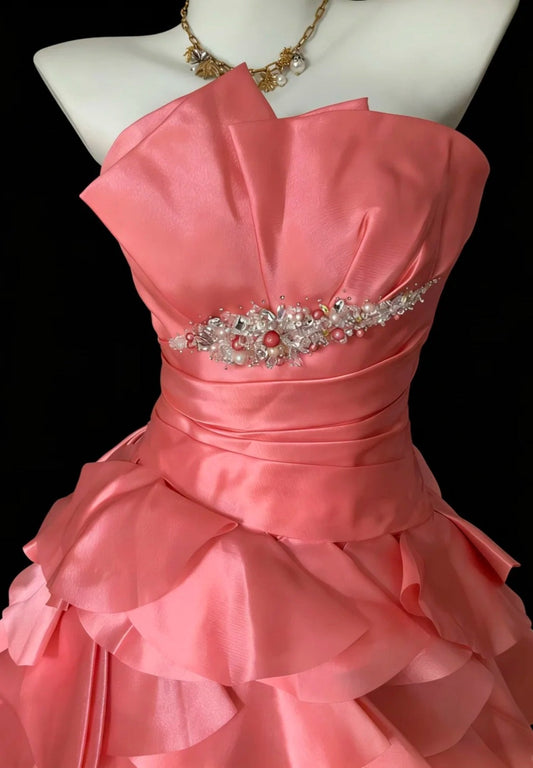Sweet Dark Peach Prom Dress Strapless Satin Sheath Long Evening Dress DP05034