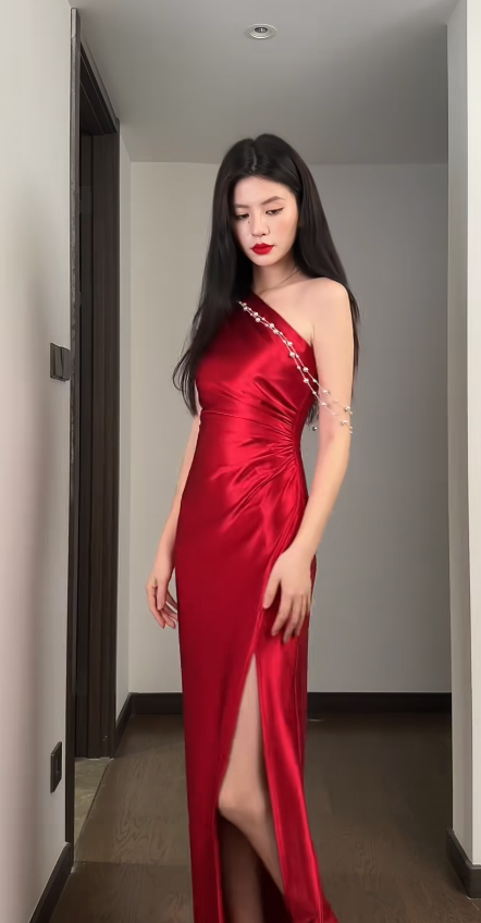 Sexy Red Prom Dress Satin Sheath Evening Dress DP05135