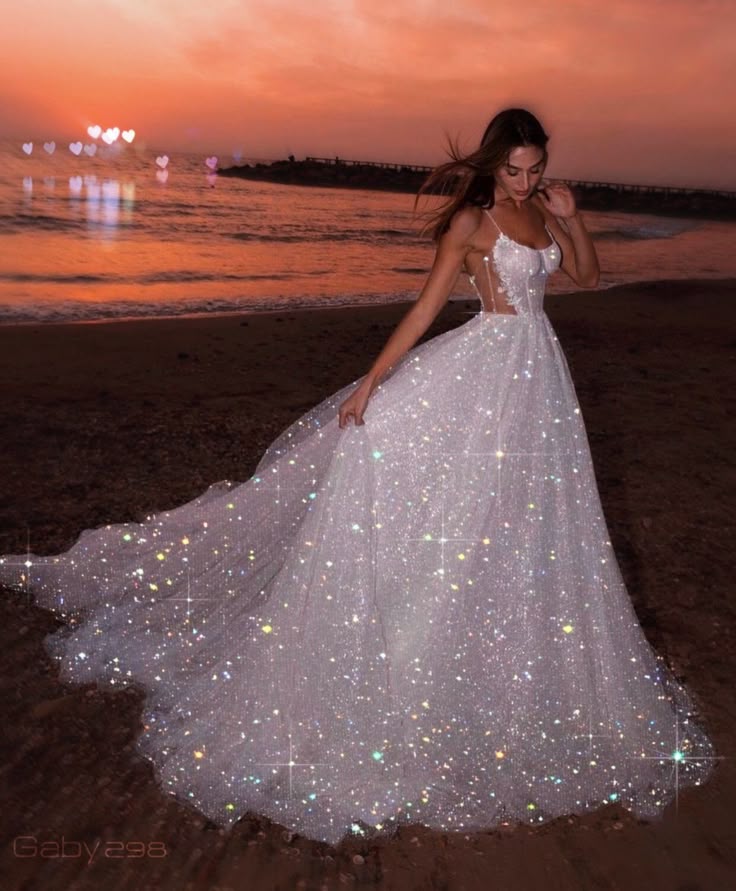 Classic Bridal Gown Ball Gown Spaghetti Straps Sequin White Wedding Dresses Minimalist Bridal Gowns DP1210