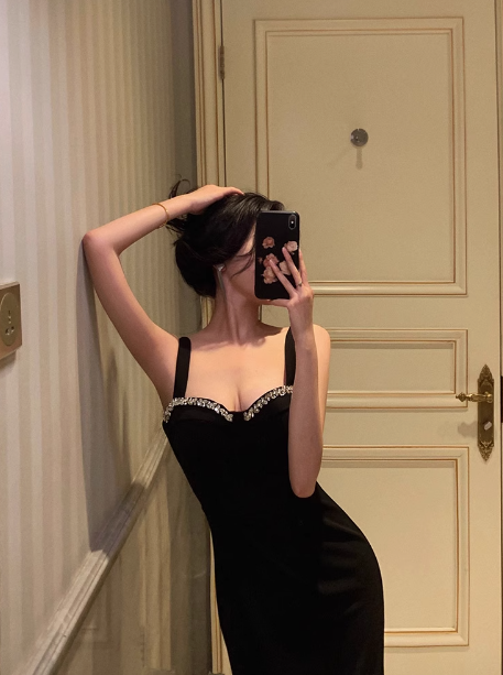 Elegant Mermaid Straps Black 23rd Birthday Dress Party Gown Birthday Outfits Birthday Dress Ideas For Women DP1637