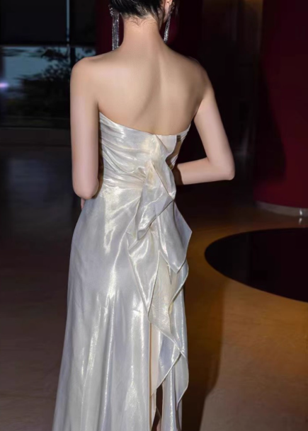 Sexy Sheath Strapless Evening Gowns Tulle Party Dress Fairy Prom Dresses DP2960
