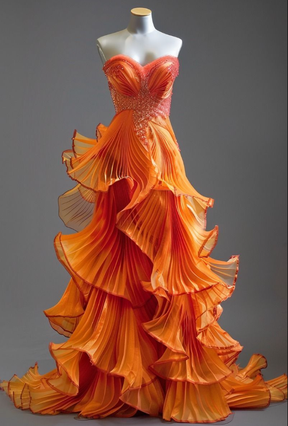 Elegant Sweetheart Mermaid Tulle Long Prom Dresses,Orange Formal Evening Gowns DP3067