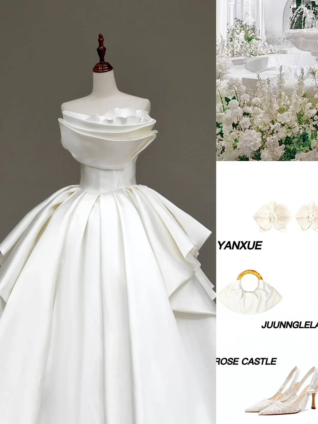 Unique Bridal Gown Ball Gown Strapless White Satin Wedding Dresses Bridal Gowns DP641