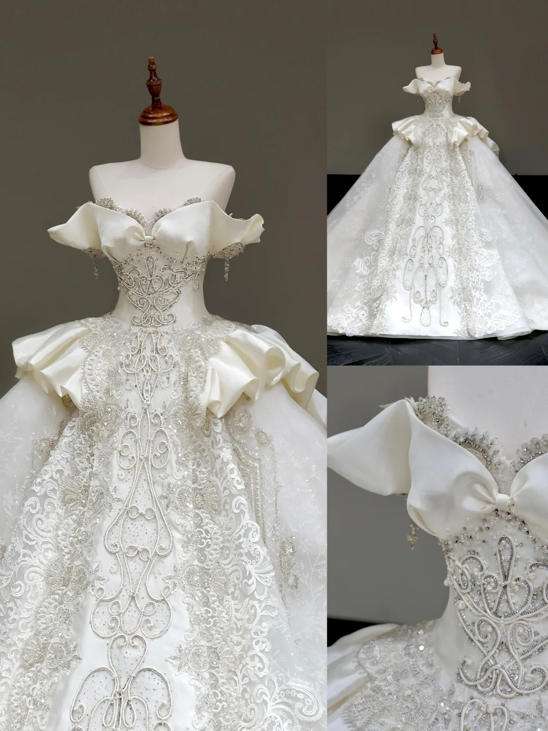 Princess Bridal Gown Ball Gown Off The Shoulder White Sequin Beads Wedding Dresses Winter Bridal Gowns DP861