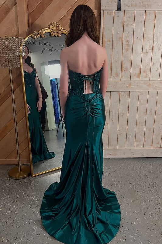Dark Green Sweetheart Strapless Mermaid Two Tone Party Prom Dress