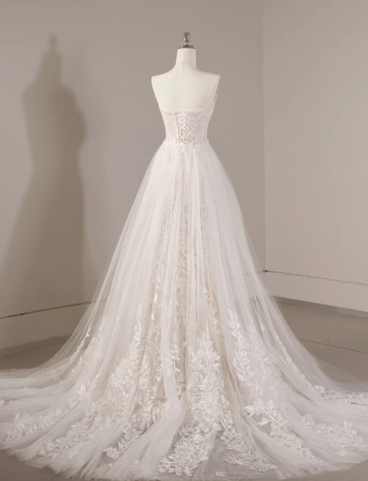 mermaid tulle lace long prom dress, white wedding dress HZ1024