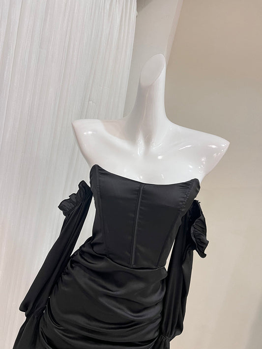 Black strapless long sleeve hip dress birthday party dress ED01076