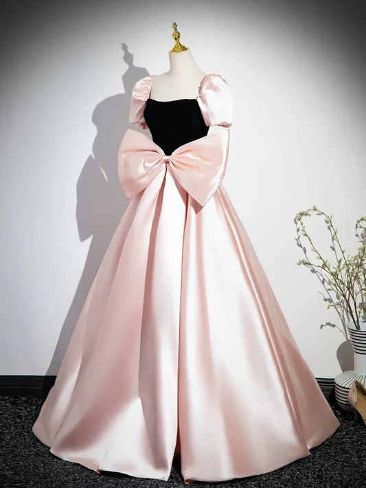A-Line Satin Long Prom Dress, Pink Long Formal Dress HZ1024