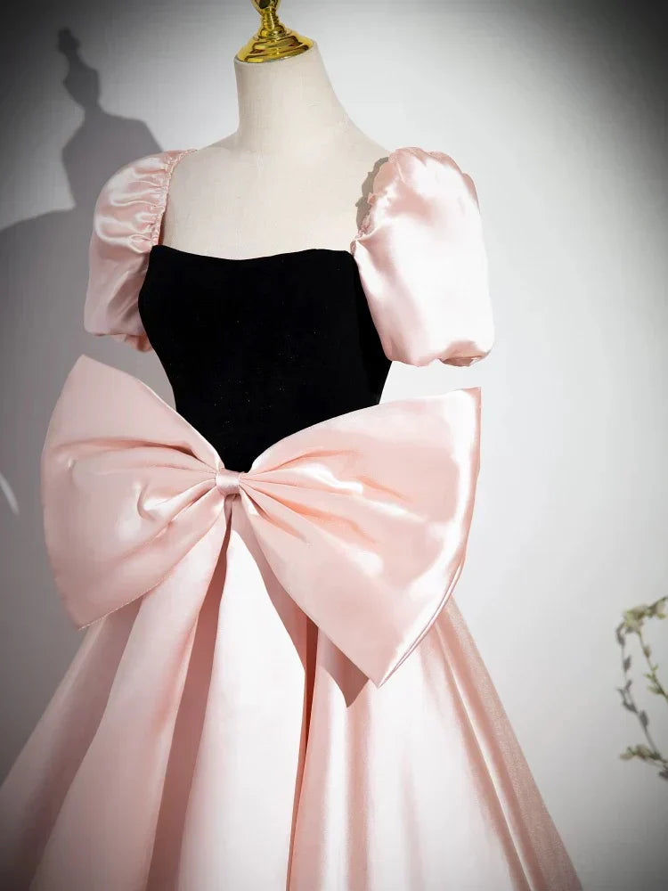 A-Line Satin Long Prom Dress, Pink Long Formal Dress HZ1024
