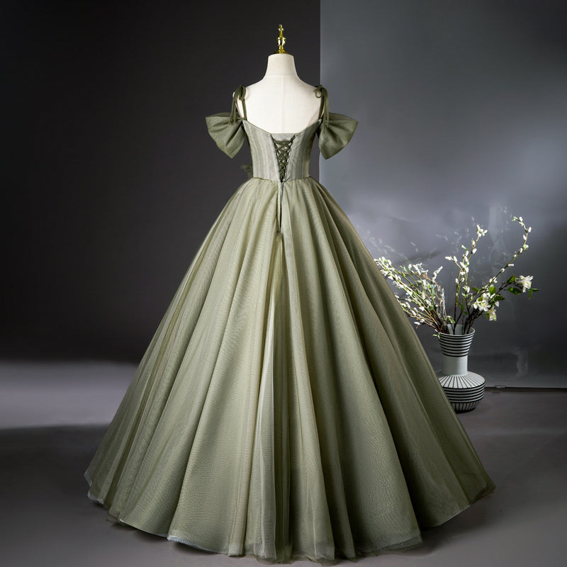 A-line tulle long prom dress, green bridesmaid dress HZ1024