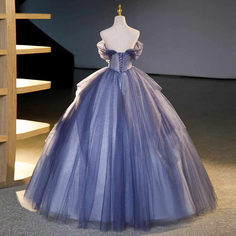 strapless tulle sequin long prom dress, evening dress HZ1024