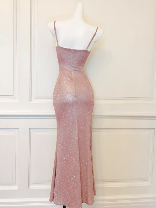 lam¨¦ pink shimmery side slit dress birthday dress HZ1024