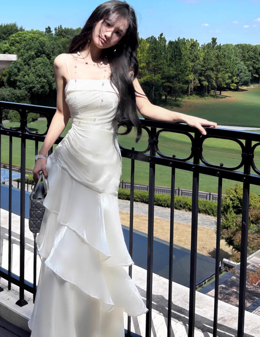 Vintage-Inspired Birthday Party Dresses Under $160_White Ruffled Layered Fairytale Graduation Prom Dresses ED01131