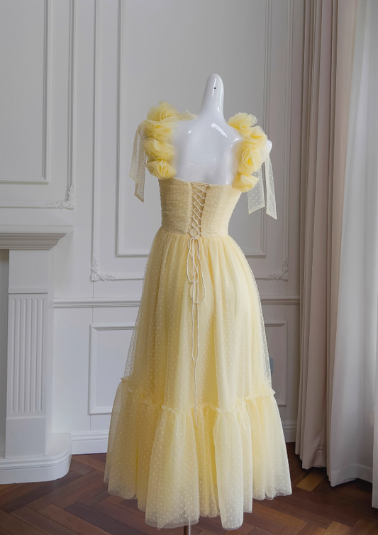 Yellow A-line sweetheart neck tulle short prom dress, yellow homecoming dress ED01156