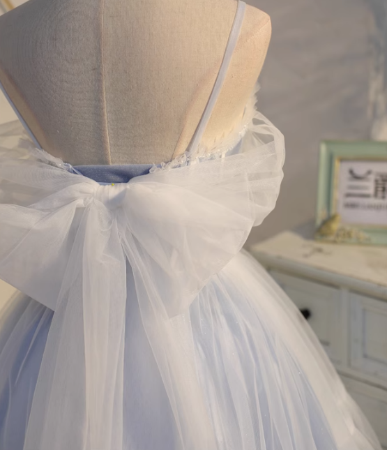 blue A-line tulle lace beaded short prom dress, light blue homecoming dress HZ1024