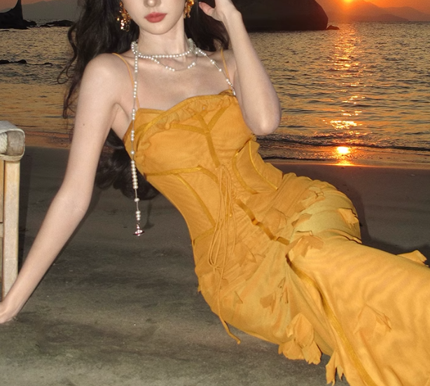 Mermaid Spaghetti Strap 3D Flower Long Prom Dress HZ1024