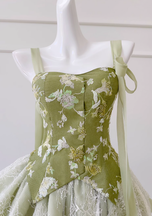 Olive Green A-line Mesh Lace Sequined Short Prom Dress Homecoming Dress ED01198