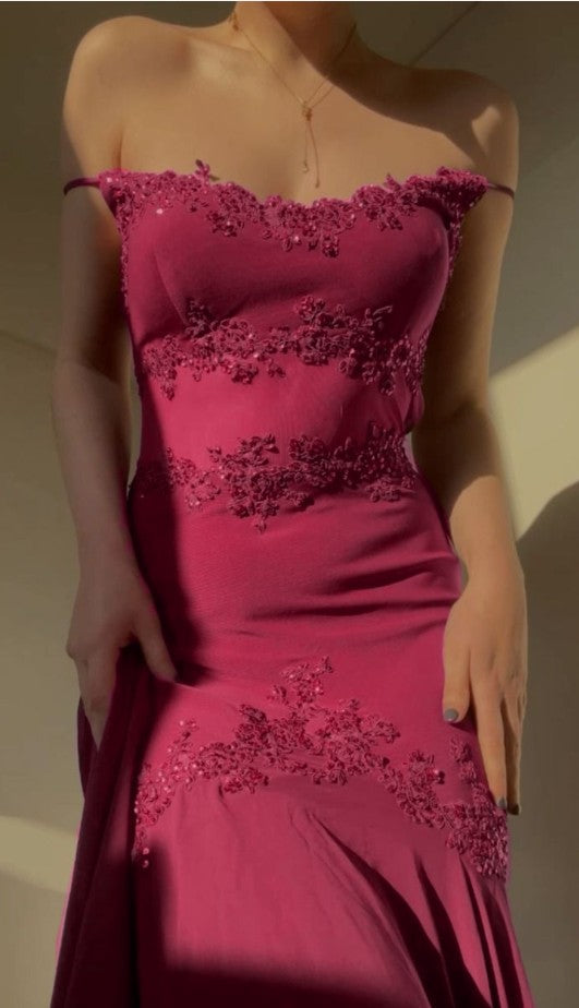 Vintage Grape Spaghetti Straps Sheath Chiffon Prom Dress With Beads ED01207