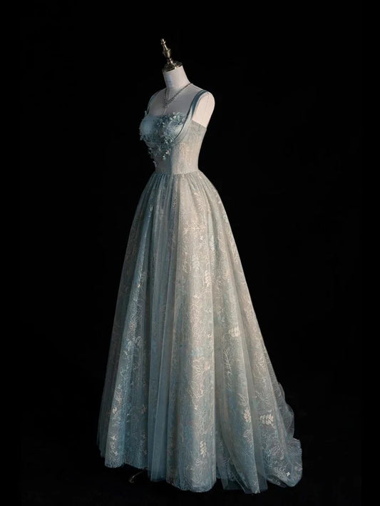 Elegant A Line Strap Appliques Satin Tulle Prom Dress Graduation Prom Dress SH2498