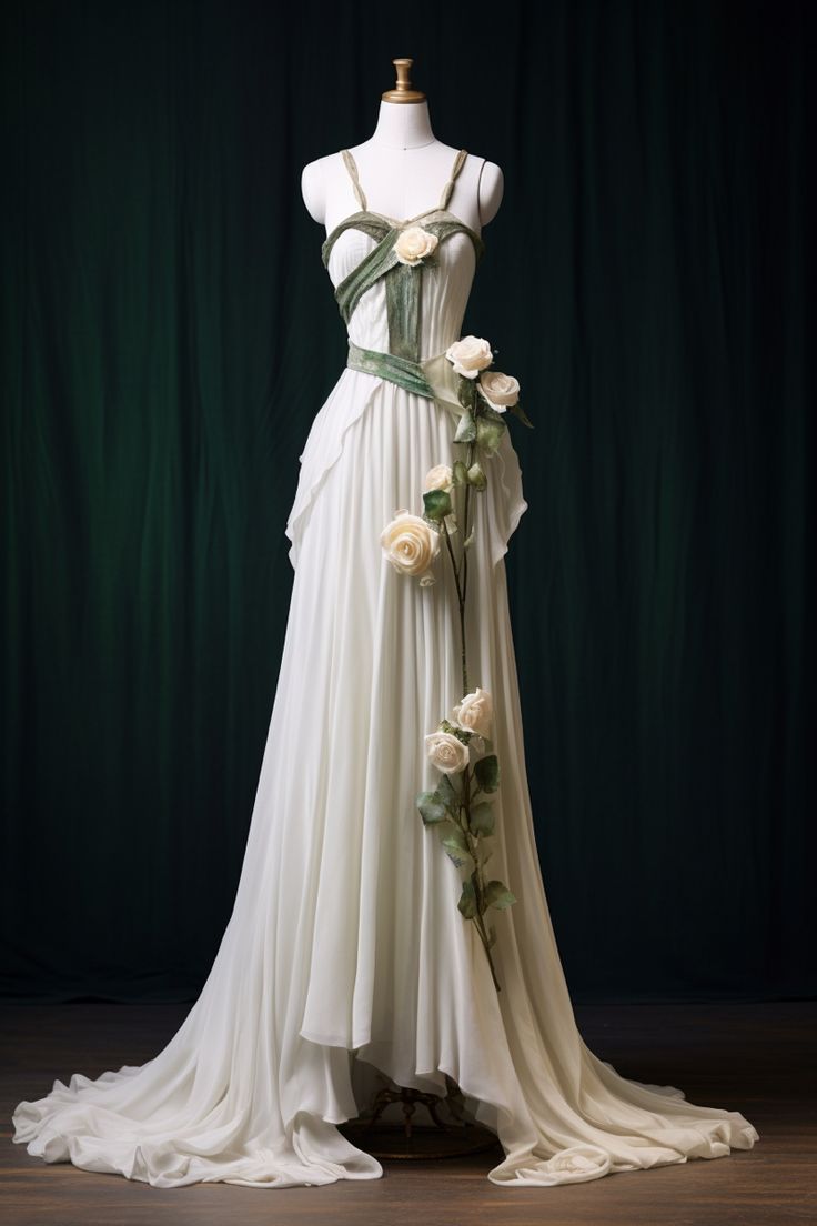 White A-line Spaghetti Strap Chiffon Long Ball Dress, Vintage Formal Dress ED01225