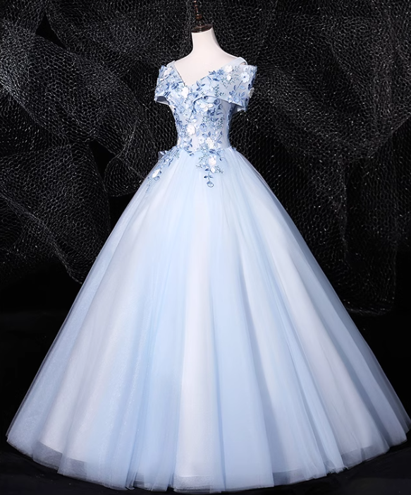 0ff-the-shoulder Tulle Embroidery Long Prom Dress, Elegant Long Formal Dress HZ1024