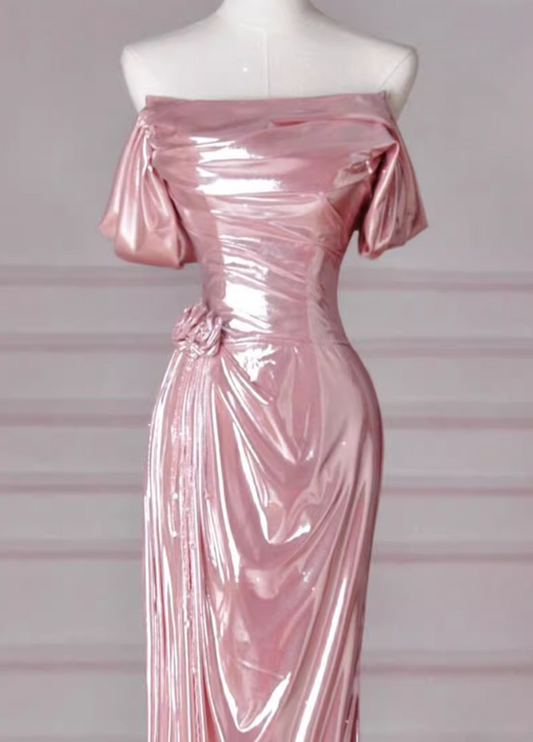 Pink Mermaid Strapless Long Prom Dress, Pink Sweet 16 Dress ED01270