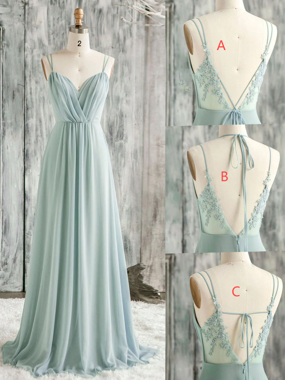 Simple v neck lace long prom dress green evening dress ED01301