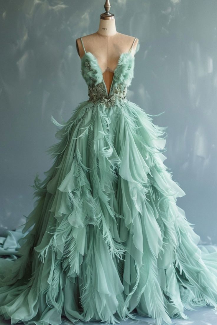 Green A-line Spaghetti Strap Tulle Long Prom Dress, Elegant Evening Dress HZ1024