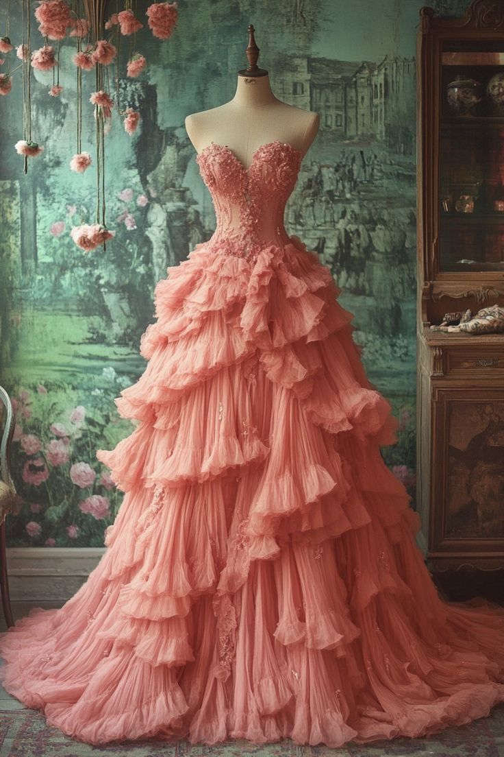 Peach Vintage A-line Sweetheart Neck Long Evening Gown Sweet Beaded Applique Dress ED01371